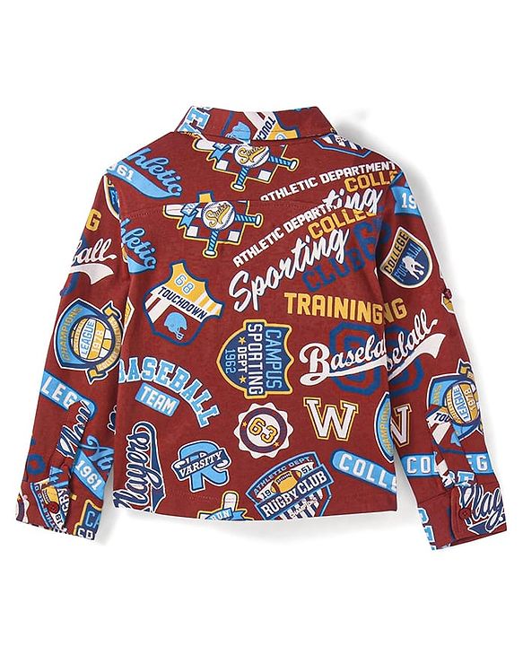 Babyhug Cotton Knit Full Sleeves Shirt With Varsity Print - Wine