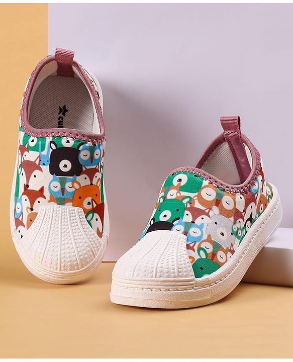 Cute Walk by Babyhug Slip on Casual Shoes with Animal Print - White & Green