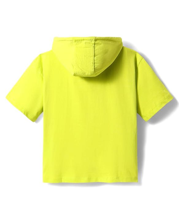 Pine Kids Cotton Knit Half Sleeves Hooded T-Shirt & Lounge Pant with Text Print - Navy Blue & Yellow