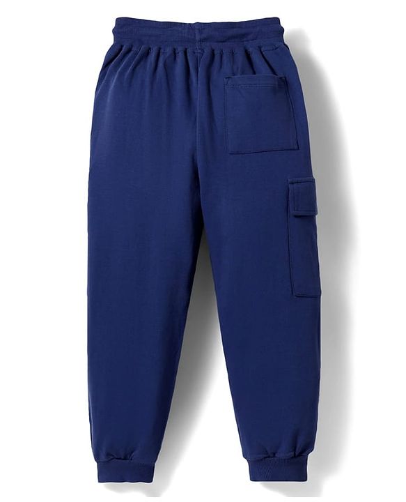 Pine Kids Cotton Knit Half Sleeves Hooded T-Shirt & Lounge Pant with Text Print - Navy Blue & Yellow