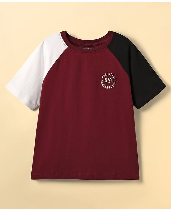 Pine Kids Cotton Knit Half Raglan Sleeves T-Shirt & Trouser with Click Flip In Motion Text Print - Black & Maroon