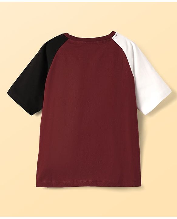 Pine Kids Cotton Knit Half Raglan Sleeves T-Shirt & Trouser with Click Flip In Motion Text Print - Black & Maroon