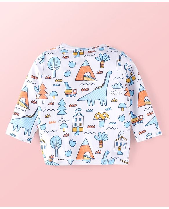 Babyhug 100% Cotton Knit Full Sleeves Front Open jhablas with Jungle Theme Print & Stripes Pack of 3 - Light Blue White & Yellow