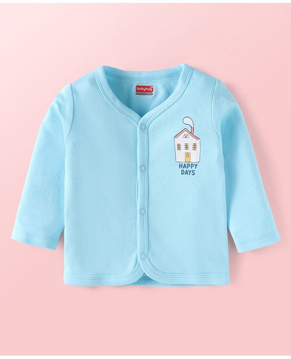 Babyhug 100% Cotton Knit Full Sleeves Front Open jhablas with Jungle Theme Print & Stripes Pack of 3 - Light Blue White & Yellow