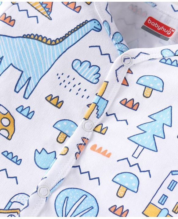 Babyhug 100% Cotton Knit Full Sleeves Front Open jhablas with Jungle Theme Print & Stripes Pack of 3 - Light Blue White & Yellow