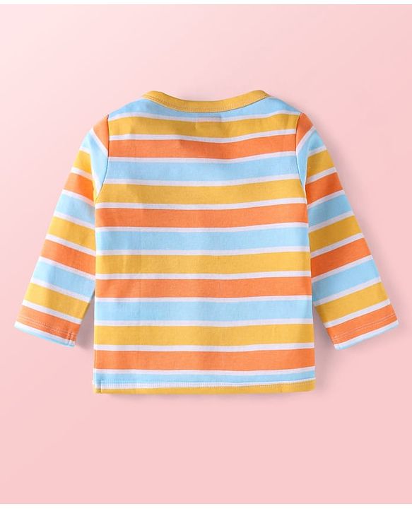 Babyhug 100% Cotton Knit Full Sleeves Front Open jhablas with Jungle Theme Print & Stripes Pack of 3 - Light Blue White & Yellow