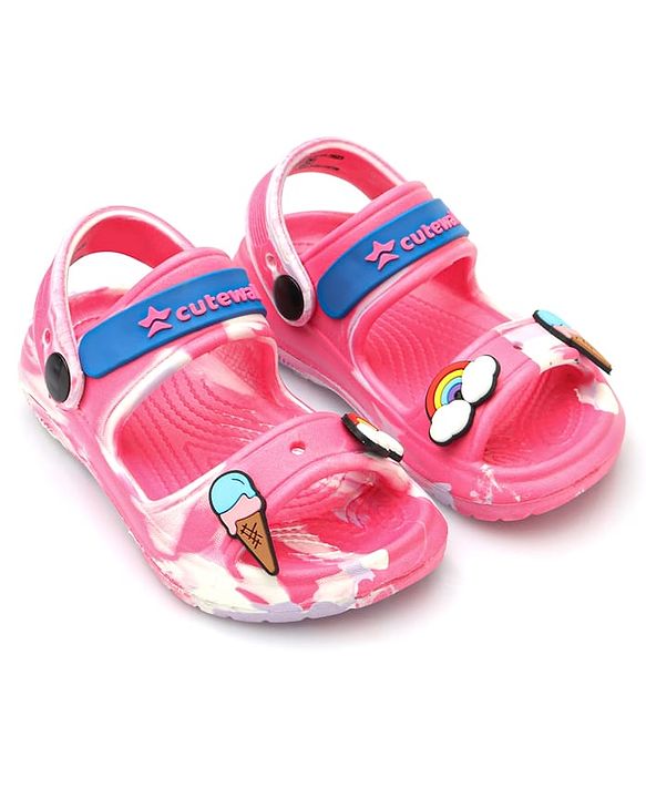 Cute Walk by Babyhug Clogs with Backsrtap Ice Cream & Rainbow Applique - Pink