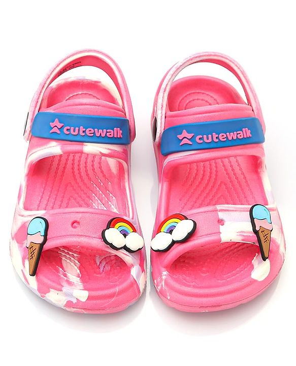 Cute Walk by Babyhug Clogs with Backsrtap Ice Cream & Rainbow Applique - Pink