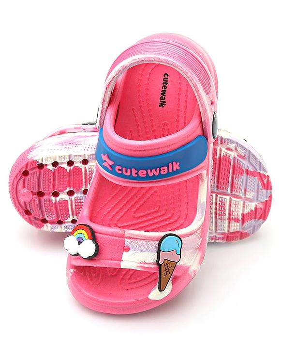 Cute Walk by Babyhug Clogs with Backsrtap Ice Cream & Rainbow Applique - Pink