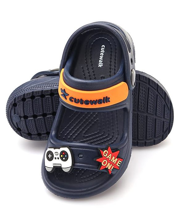 Cute Walk by Babyhug Clogs with Backstrap Gaming Applique - Navy Blue