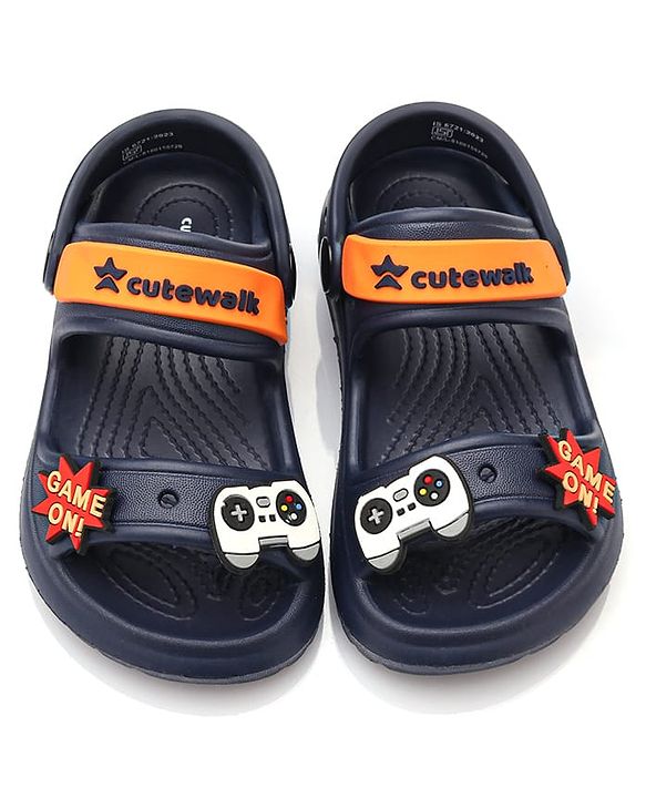 Cute Walk by Babyhug Clogs with Backstrap Gaming Applique - Navy Blue