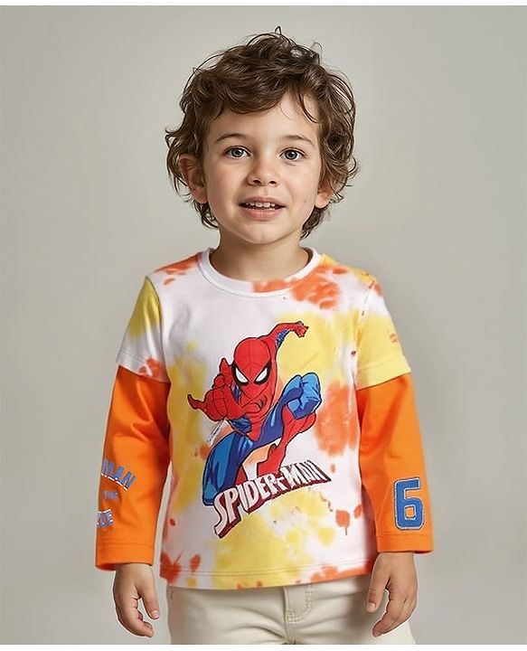 Babyhug Marvel Cotton Knit Full Doctor Sleeves T-Shirt with Spider Man Graphic - White