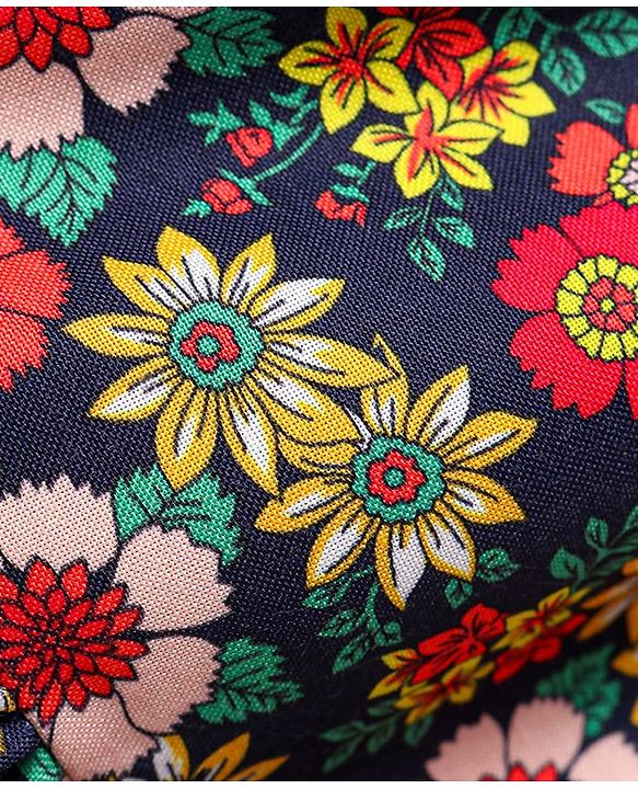 Babyhug Woven Full Sleeves Floral Printed Frock with Headband & Floral Applique - Navy Blue