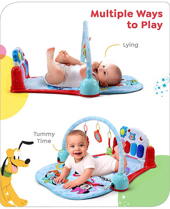 Babyhug Premium Disney Mickey & Friends Musical Baby Play Gym|Piano, Lights, Rattles & Tummy Time Mat | Fitness Rack with Hanging Rattles Interactive Learning Keyboard Piano| BIS Certified