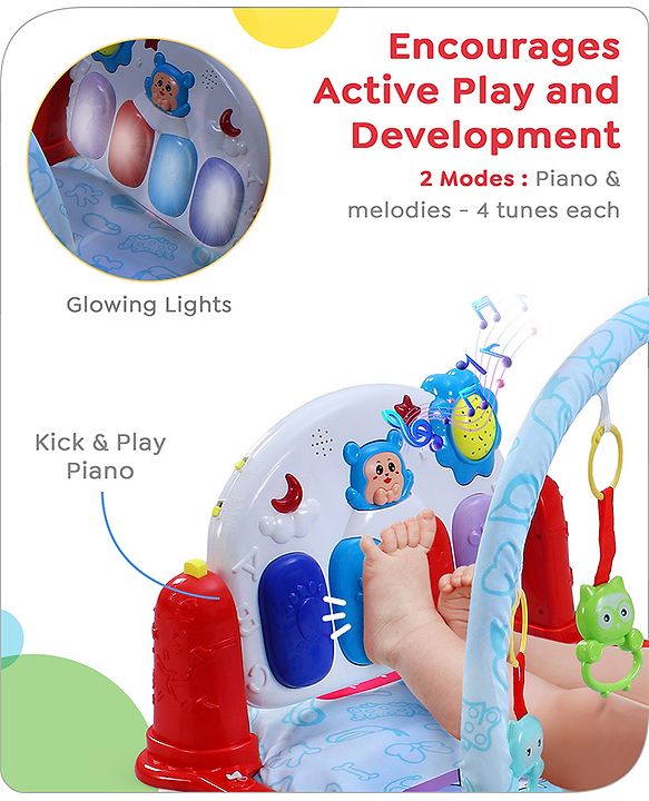 Babyhug Premium Disney Mickey & Friends Musical Baby Play Gym|Piano, Lights, Rattles & Tummy Time Mat | Fitness Rack with Hanging Rattles Interactive Learning Keyboard Piano| BIS Certified