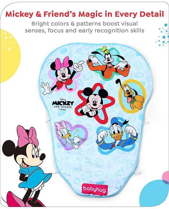 Babyhug Premium Disney Mickey & Friends Musical Baby Play Gym|Piano, Lights, Rattles & Tummy Time Mat | Fitness Rack with Hanging Rattles Interactive Learning Keyboard Piano| BIS Certified