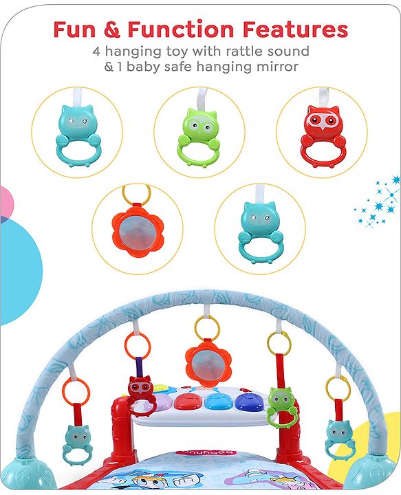 Babyhug Premium Disney Mickey & Friends Musical Baby Play Gym|Piano, Lights, Rattles & Tummy Time Mat | Fitness Rack with Hanging Rattles Interactive Learning Keyboard Piano| BIS Certified