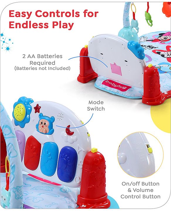 Babyhug Premium Disney Mickey & Friends Musical Baby Play Gym|Piano, Lights, Rattles & Tummy Time Mat | Fitness Rack with Hanging Rattles Interactive Learning Keyboard Piano| BIS Certified