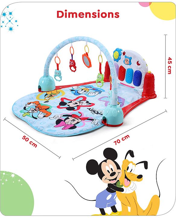 Babyhug Premium Disney Mickey & Friends Musical Baby Play Gym|Piano, Lights, Rattles & Tummy Time Mat | Fitness Rack with Hanging Rattles Interactive Learning Keyboard Piano| BIS Certified