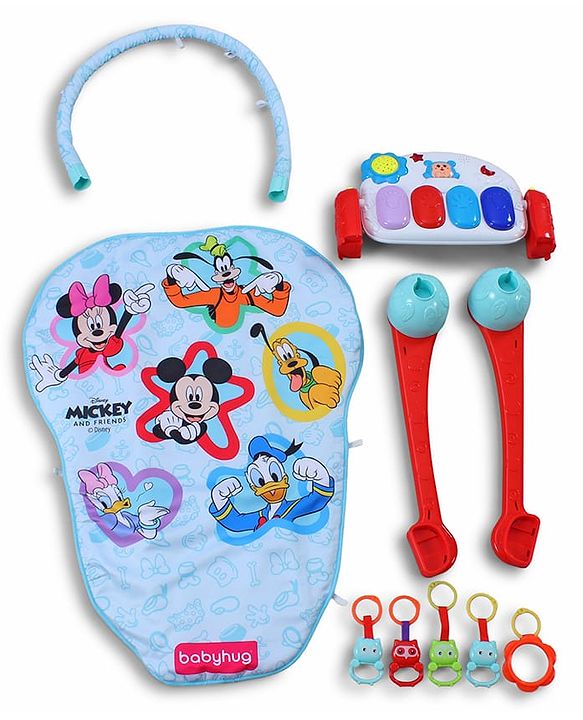 Babyhug Premium Disney Mickey & Friends Musical Baby Play Gym|Piano, Lights, Rattles & Tummy Time Mat | Fitness Rack with Hanging Rattles Interactive Learning Keyboard Piano| BIS Certified