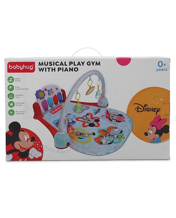 Babyhug Premium Disney Mickey & Friends Musical Baby Play Gym|Piano, Lights, Rattles & Tummy Time Mat | Fitness Rack with Hanging Rattles Interactive Learning Keyboard Piano| BIS Certified