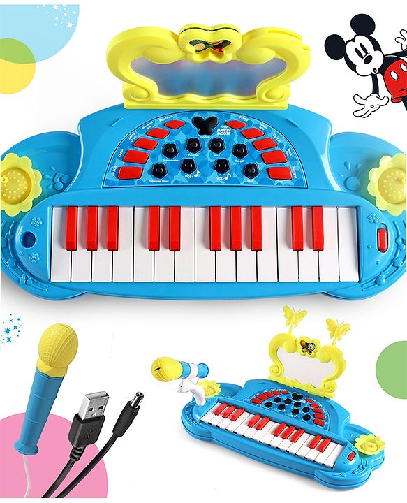 Babyhug Disney Premium Musical Piano with mike | 2 songs & 25 tunes | Battery operated piano| Gifting toy| BIS Certified -Blue