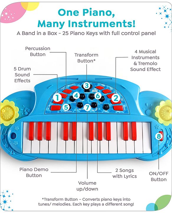 Babyhug Disney Premium Musical Piano with mike | 2 songs & 25 tunes | Battery operated piano| Gifting toy| BIS Certified -Blue