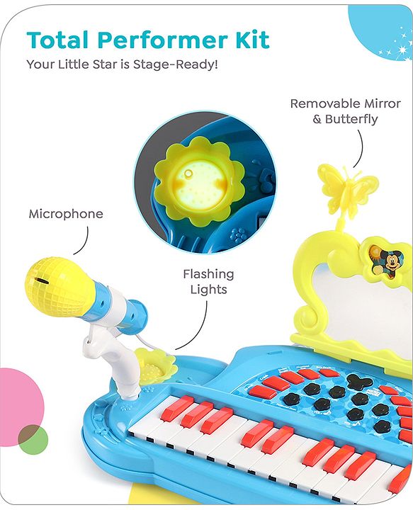 Babyhug Disney Premium Musical Piano with mike | 2 songs & 25 tunes | Battery operated piano| Gifting toy| BIS Certified -Blue