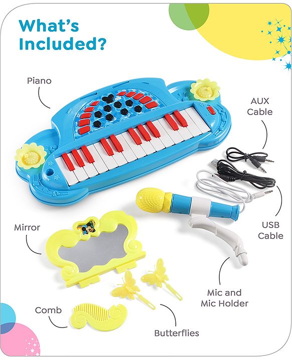 Babyhug Disney Premium Musical Piano with mike | 2 songs & 25 tunes | Battery operated piano| Gifting toy| BIS Certified -Blue