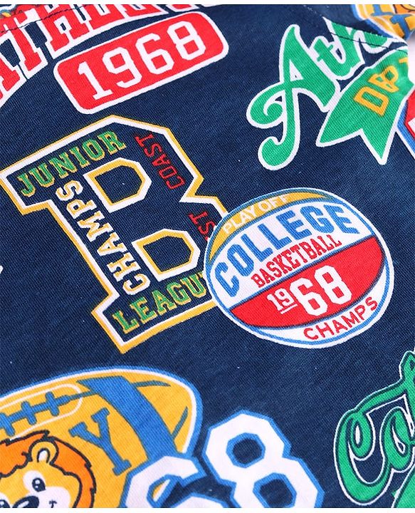 Babyhug Cotton Knit Full Sleeves  Shirt with Sports Text Print- Navy Blue