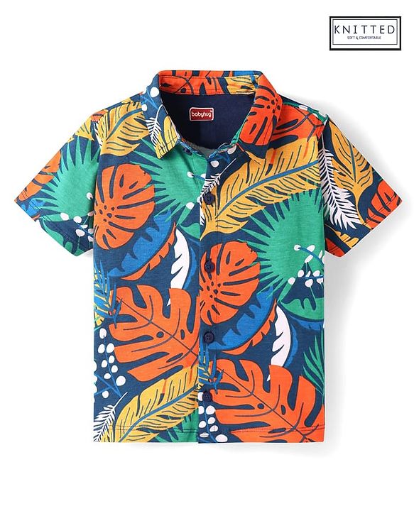 Babyhug Cotton Knit Half Sleeves Tropical Theme Printed Shirt - Navy Blue