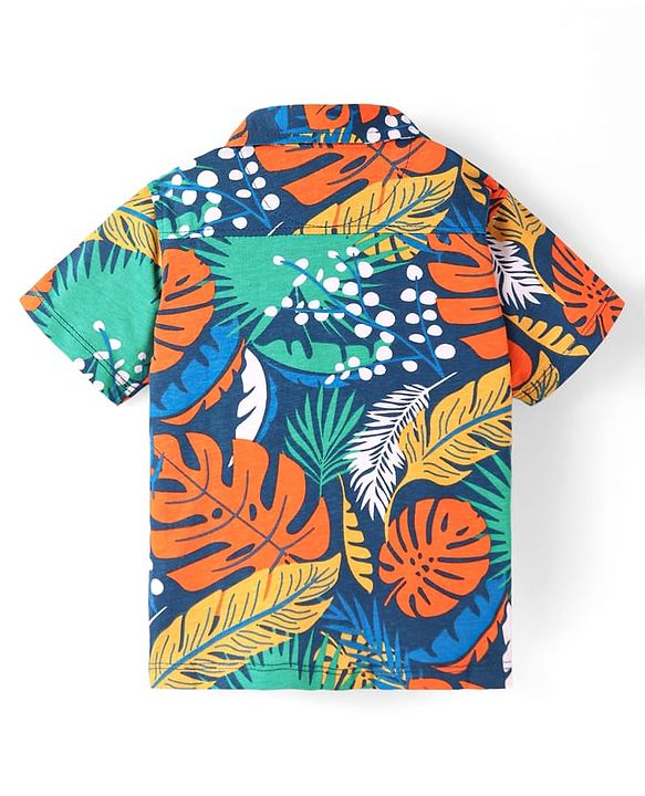 Babyhug Cotton Knit Half Sleeves Tropical Theme Printed Shirt - Navy Blue