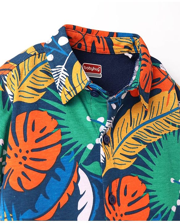 Babyhug Cotton Knit Half Sleeves Tropical Theme Printed Shirt - Navy Blue