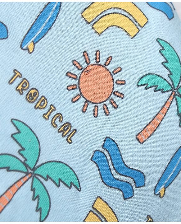 Babyhug Interlock Cotton Knit Tropical & Stripe Printed Caps Pack Of 2 - Blue & Yellow