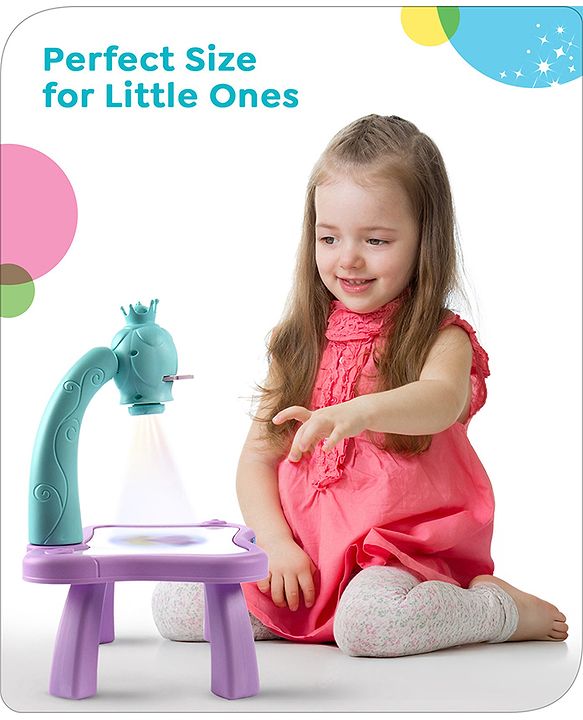 Babyhug  Disney Premium Frozen Adventure Small Tracing Projector Set Battery Operated Projector Table with Slides for Learning and Painting with Projector Lamp & Music - Purple & Light Blue