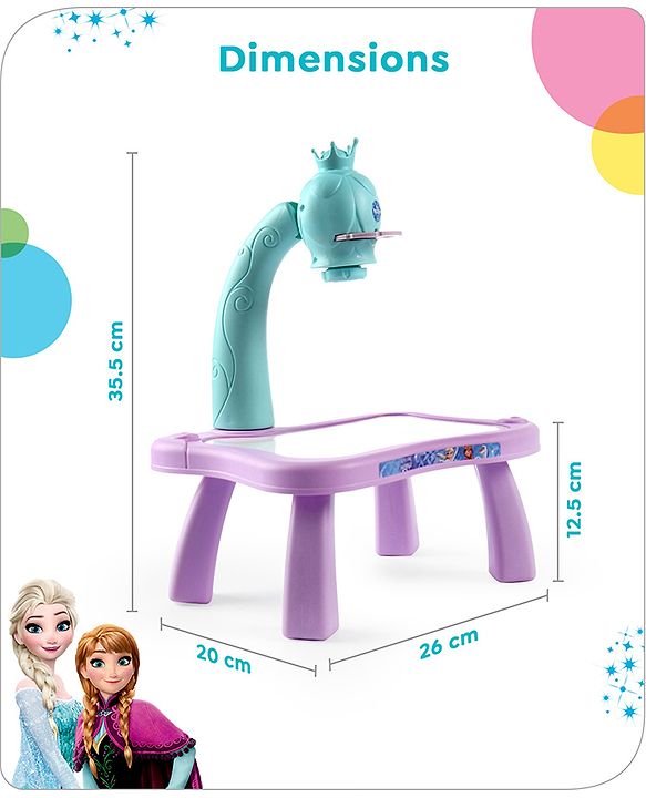 Babyhug  Disney Premium Frozen Adventure Small Tracing Projector Set Battery Operated Projector Table with Slides for Learning and Painting with Projector Lamp & Music - Purple & Light Blue