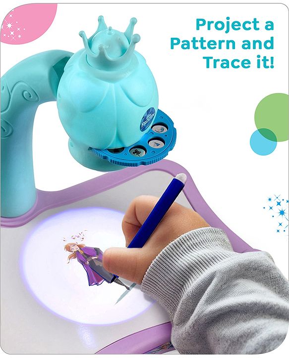 Babyhug  Disney Premium Frozen Adventure Small Tracing Projector Set Battery Operated Projector Table with Slides for Learning and Painting with Projector Lamp & Music - Purple & Light Blue