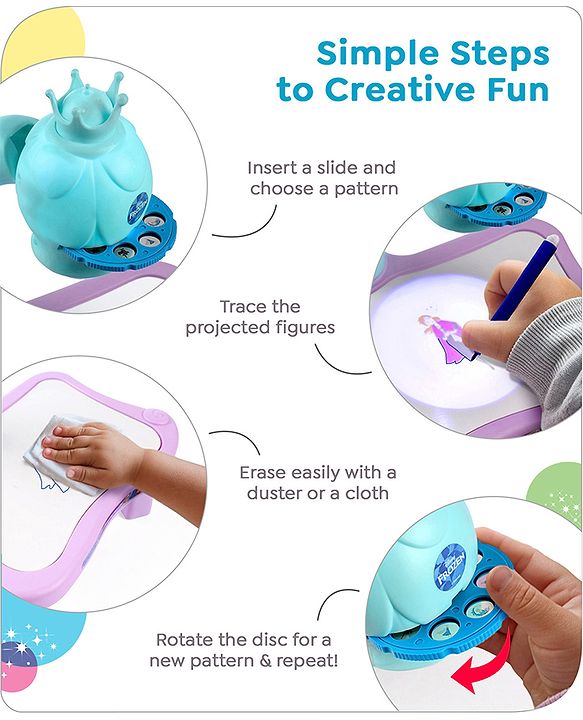 Babyhug  Disney Premium Frozen Adventure Small Tracing Projector Set Battery Operated Projector Table with Slides for Learning and Painting with Projector Lamp & Music - Purple & Light Blue