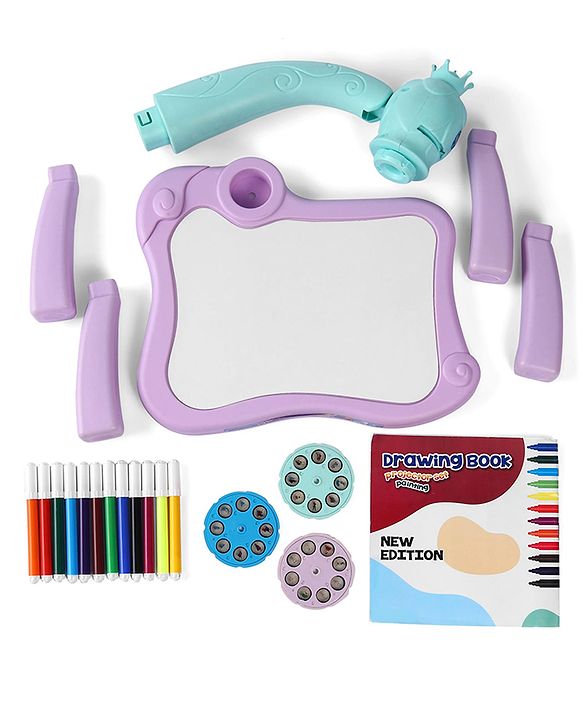 Babyhug  Disney Premium Frozen Adventure Small Tracing Projector Set Battery Operated Projector Table with Slides for Learning and Painting with Projector Lamp & Music - Purple & Light Blue