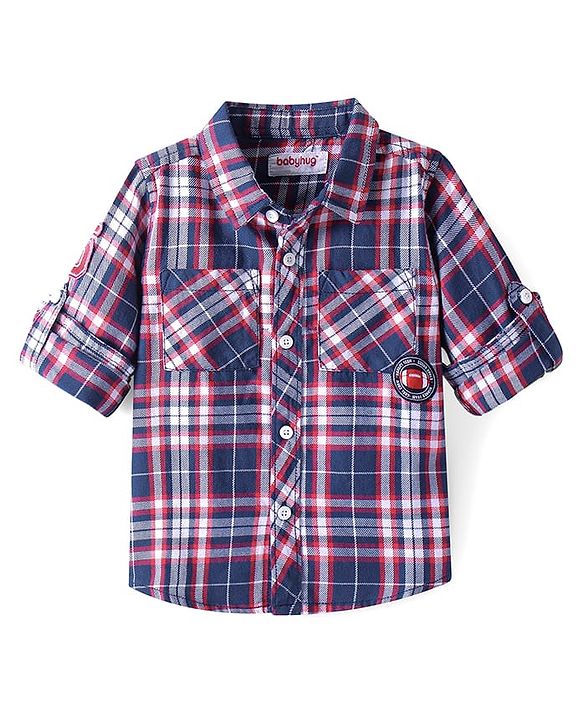 Babyhug Cotton Knit Full Sleeves Checkered Shirt - Navy Blue