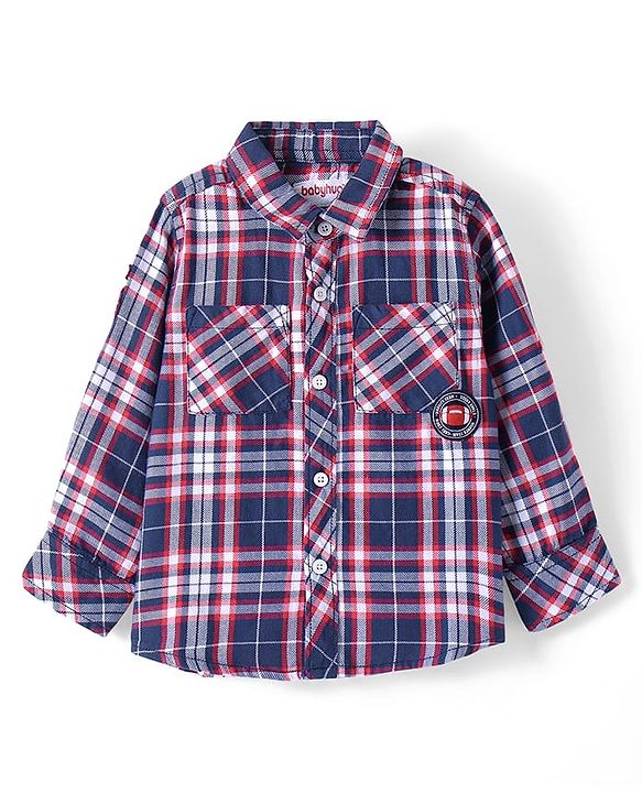 Babyhug Cotton Knit Full Sleeves Checkered Shirt - Navy Blue