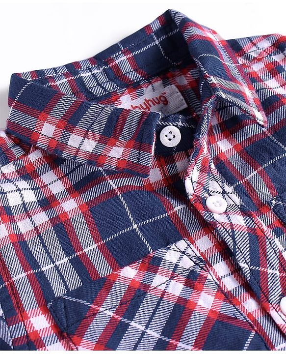 Babyhug Cotton Knit Full Sleeves Checkered Shirt - Navy Blue