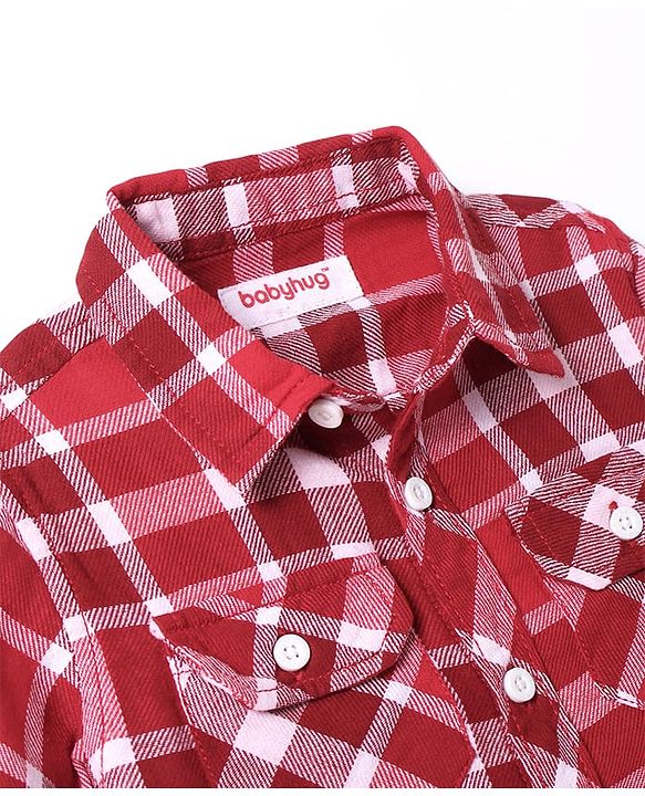 Babyhug Cotton Woven Full Sleeve Checkerd Shirt - Red