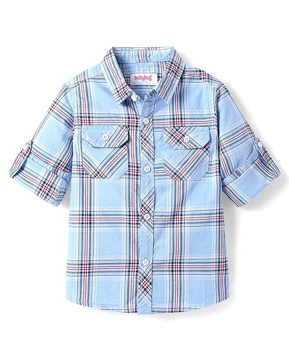 Babyhug Cotton Woven Full Sleeves Check Shirt - Blue