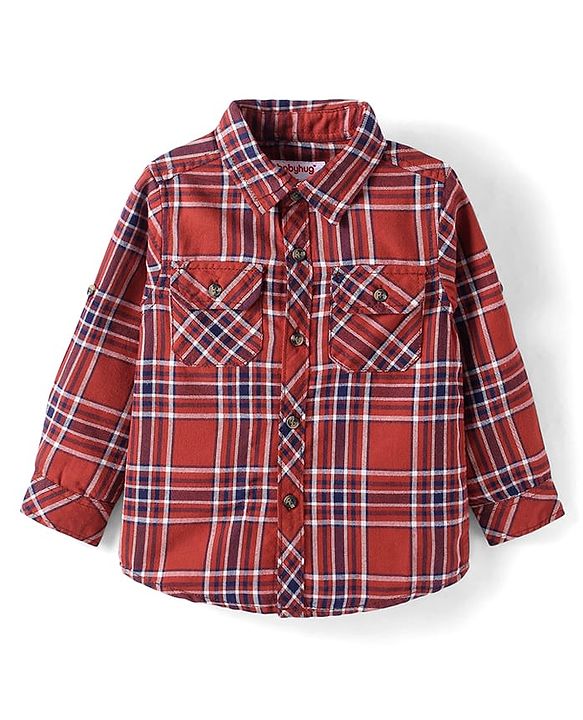 Babyhug Cotton Woven Full Sleeves Checkered Shirt - Rust Orange