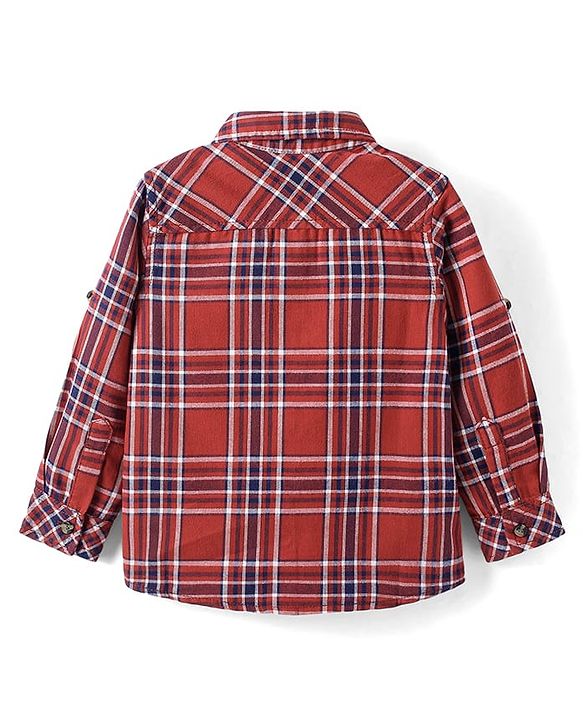 Babyhug Cotton Woven Full Sleeves Checkered Shirt - Rust Orange