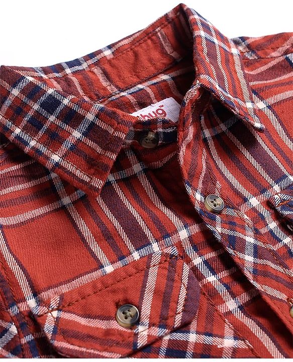 Babyhug Cotton Woven Full Sleeves Checkered Shirt - Rust Orange