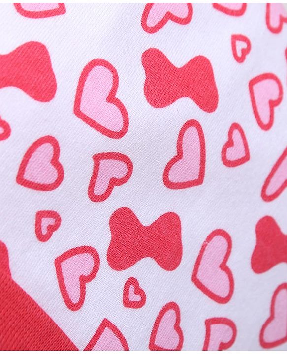 Babyhug 100% Cotton Knit Tie Knot Cap Heart & Bow Print - White