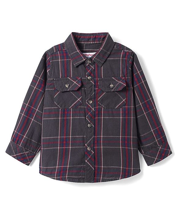 Babyhug Cotton Woven Full Sleeves Check Shirt - Grey