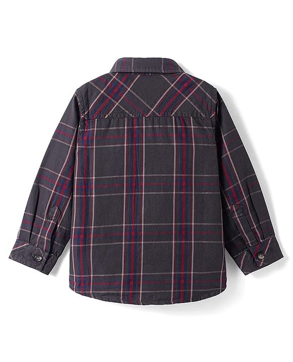 Babyhug Cotton Woven Full Sleeves Check Shirt - Grey